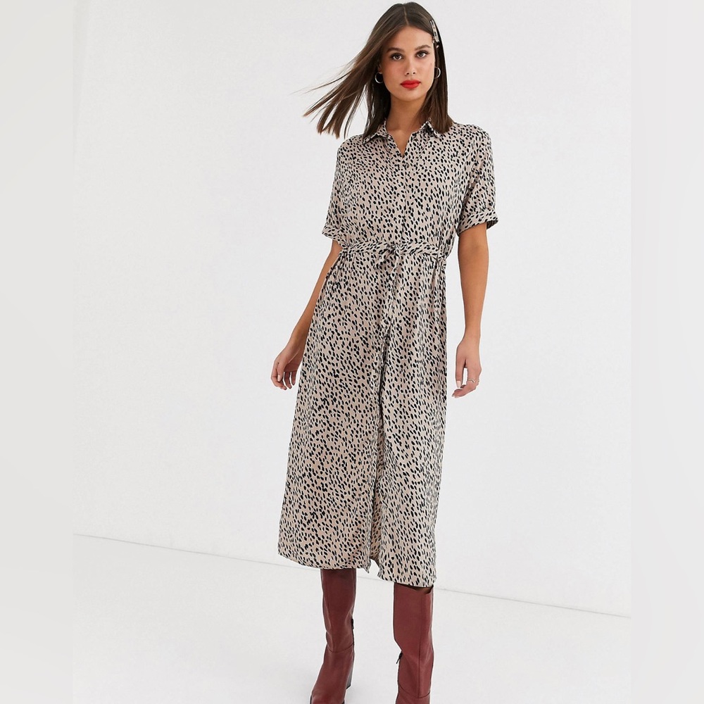 New Look Tall midi shirt dress in spot pattern
